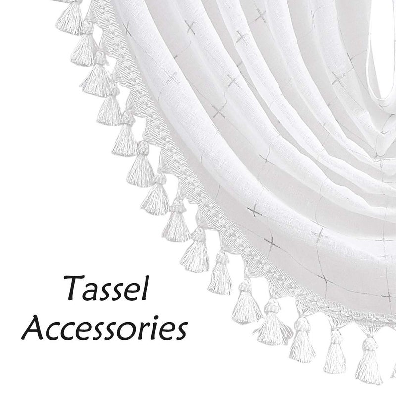 Central Park White Waterfall Valance Window Curtain Linen Texture Gray GEO Embroidery Rod Pocket for Living and Bedroom Semi Sheer Kitchen Curtain, 56"x38", 1 Piece - Image 3